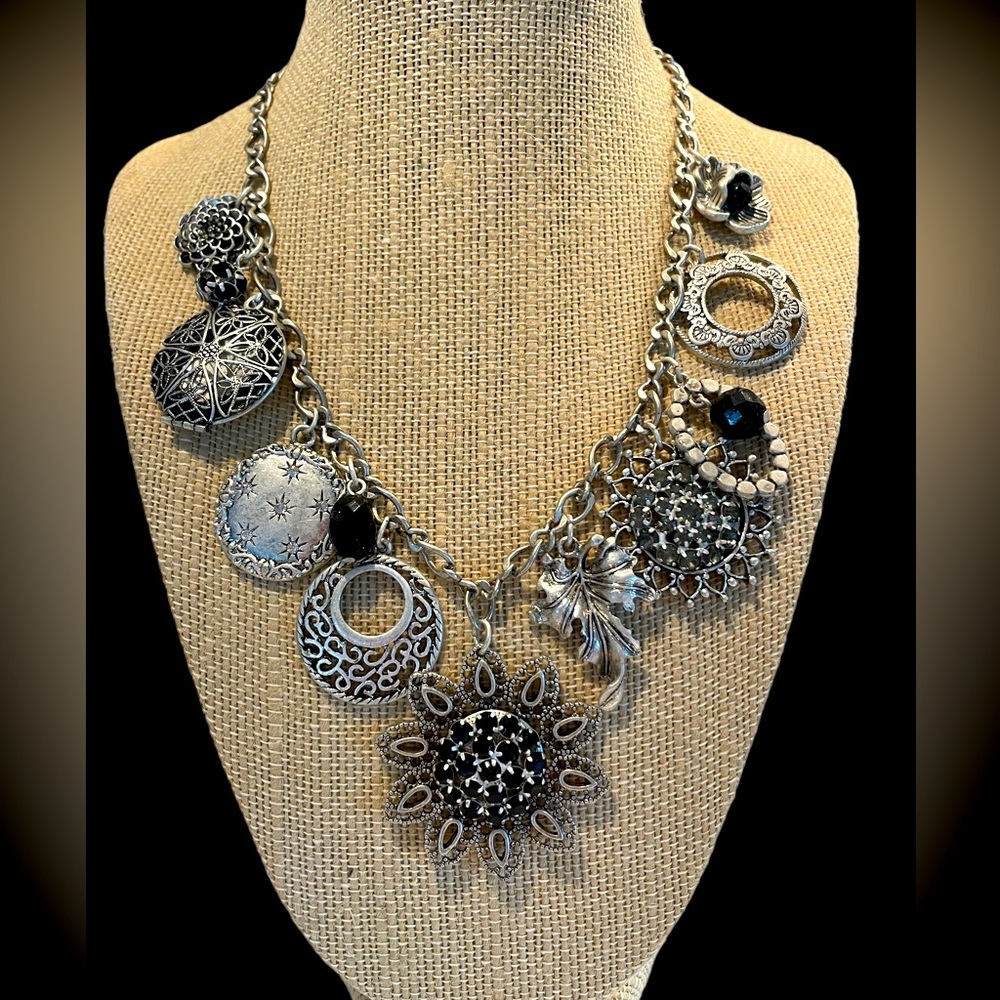 Chico's Silver-Tone Black Accent Statement Necklace